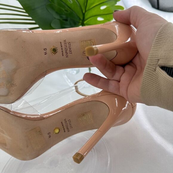 Stuart Weitzman Stuart PVC Pointed Toe Pump 9.5 Nude Patent Leather Stilleto - Picture 11 of 16